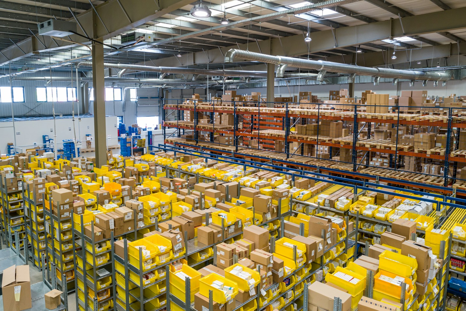 Warehouse shelves and cargo ready for dispatch